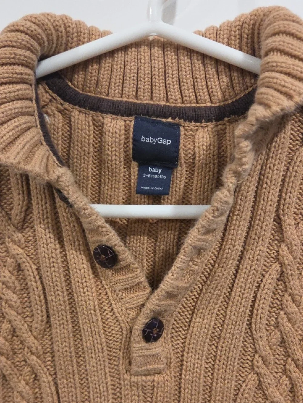 Baby GAP Camel Cable-Knit Hooded Baby One-Piece